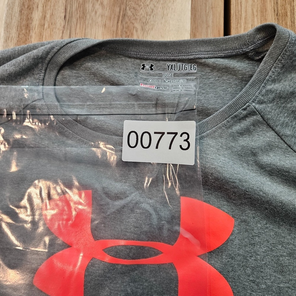 Under Armour HeatGear Gray Orange Logo T-Shirt Youth XL Womens Small Loose Fit - Picture 7 of 7